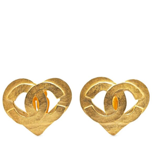 CHANEL CC Logos Heart Clip-On Earrings Gold Tone 95P Auth w/Box #4207 - Picture 8 of 15